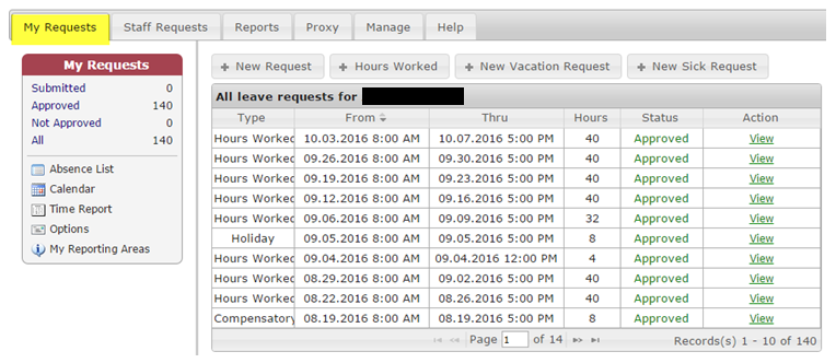 screenshot of TAS System - New Request
